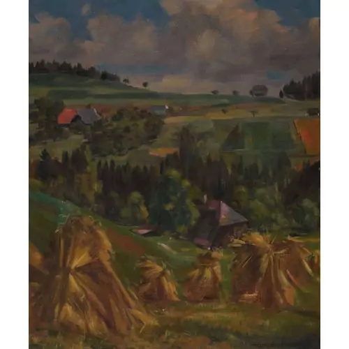 Feldlandschaft mit Heuschober