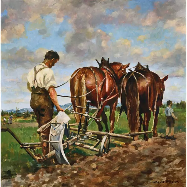 Bauer beim Pflügen