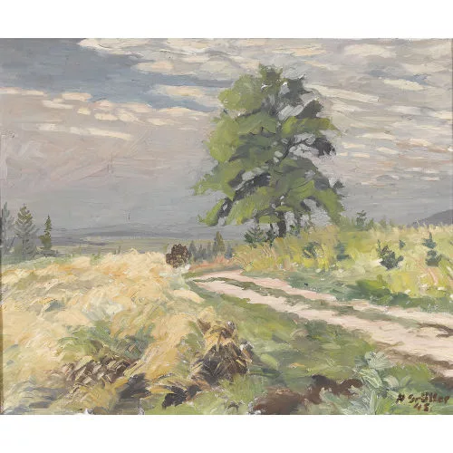 Hans Grütter — Sommerliche Landschaftspartie mit Feldweg.