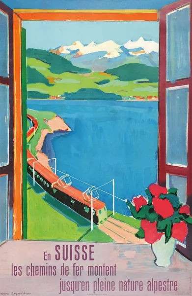 Hans Jegerlehner — En SUISSE les chemins de fer montent jusqu'en pleine nature alpestre, 1951