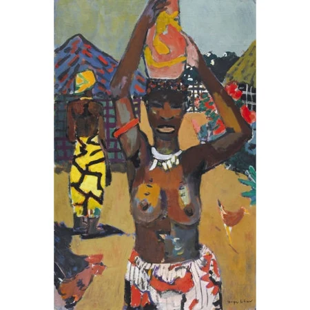 Afrikanerin mit Krug auf dem Kopf