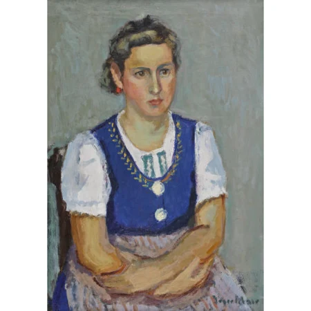 Sitzende Dame in Zürcher Tracht