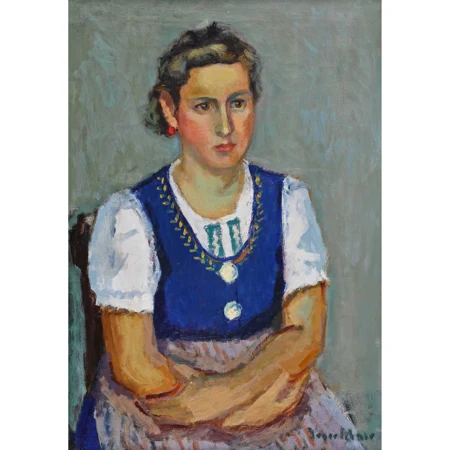 Sitzende Dame in Tracht