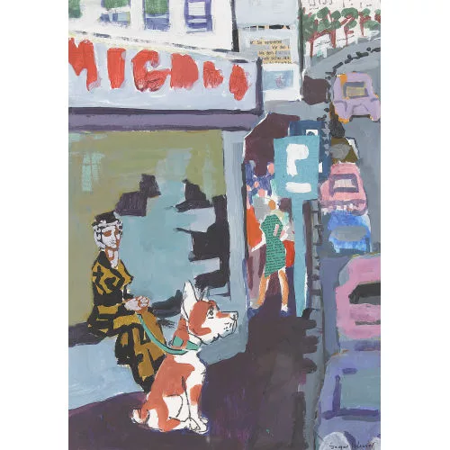 Hans Jegerlehner — Strassenansicht mit sitzender Frau und Hund.