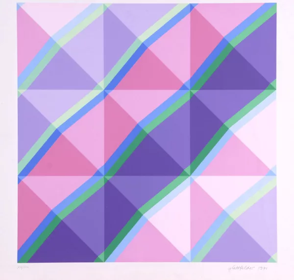 Hans Jörg Glattfelder — Serigrafie Rosa-Hellblau-Violett, 1971