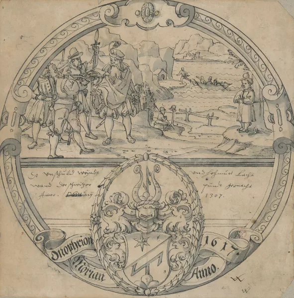 Hans Jörg Wannenwetsch I. — Scheibenriss mit dem Motiv des Rütlischwurs