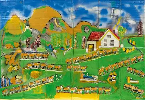 HANS KRÜSI — Grosser Alpaufzug. Circa 1978. (ascent into the mountains with cattle) — Koller Auktionen