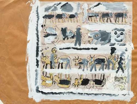 HANS KRÜSI — Lot von zwei Arbeiten: Alpabzug und Figurenbilder. 1980. — Koller Auktionen