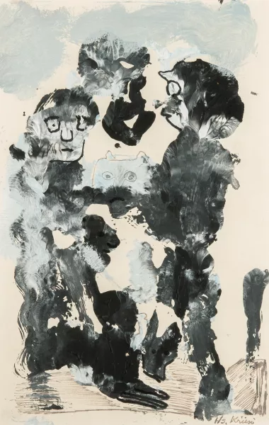 Hans Krüsi — Zwei Menschen mit Hund und Köpfen