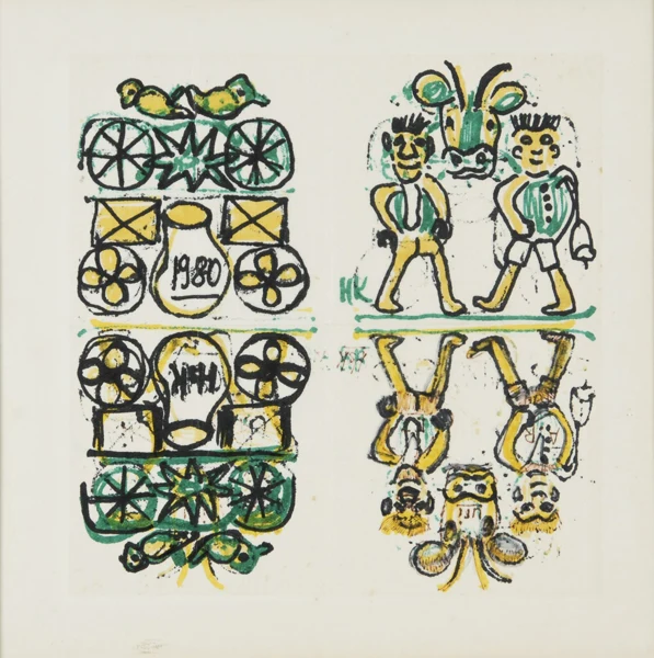 Hans Krüsi — Bauern mit Kühen, 1980