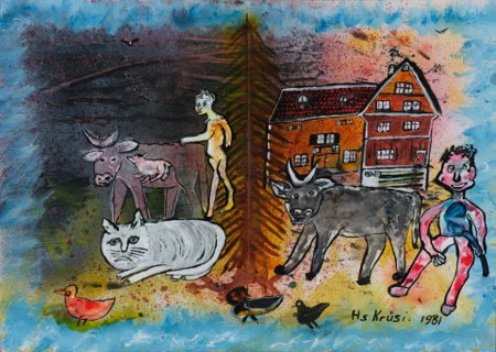 Bauernhaus mit Figuren, 1981