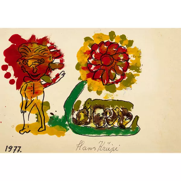 Mann, Blume und Tiere