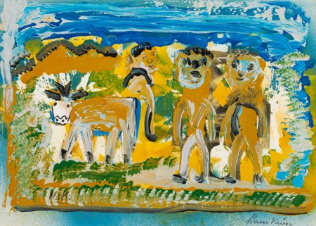 Deux personnages et une vache
