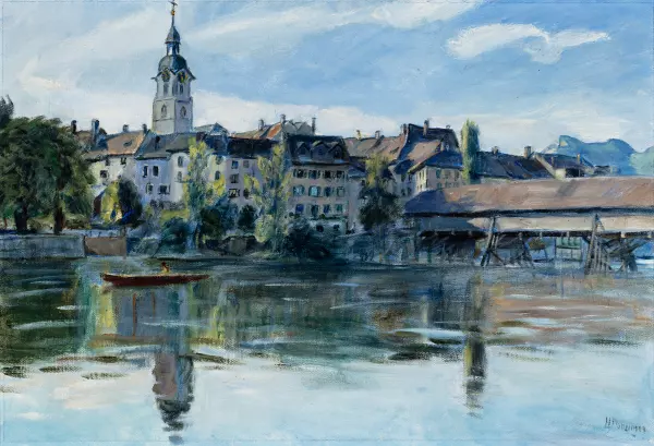 Ansicht der Altstadt von Olten mit Holzbrücke