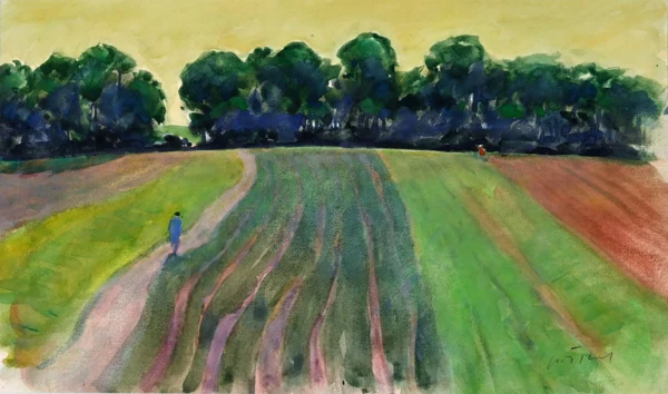 Hans Potthof — Reusslandschaft bei Zug, um 1970