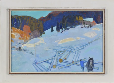 Paysage animé sous la neige