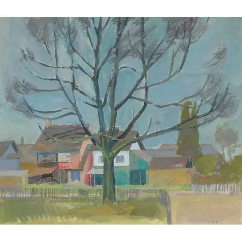 Dorflandschaft mit Baum