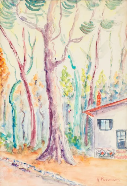 Hans Purrmann — Paysage, maison dans un sous-bois,