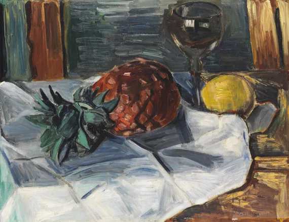 Hans Purrmann — Stillleben mit Ananas, Zitrone und Weinglas