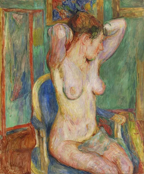 Hans Purrmann — Weiblicher Akt auf blauem Sessel