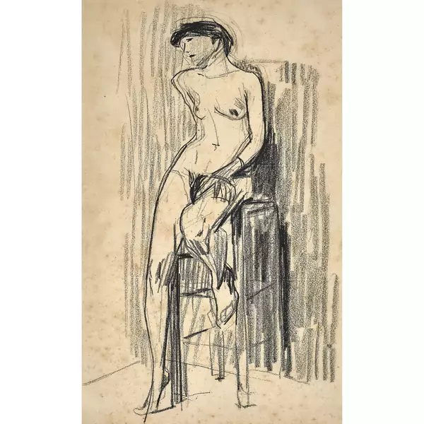 "Akt auf Atelierhocker"