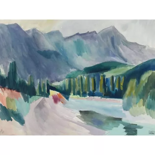 Flusslandschaft mit Bergkette