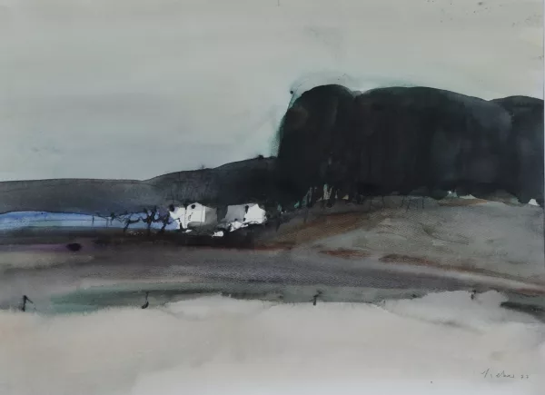 Hans Ruedi Sieber — 2 Aquarelle: Quartier Latin; Märzlandschaft, 1977