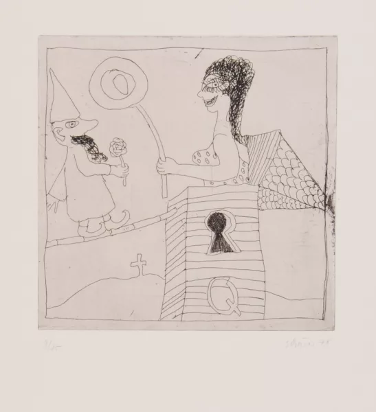Hans Schärer — 5 Blätter: Der Besuch; Gefährliche Anbetung; Der Ritter; Das verwunschene Haus; Sinbad, 1978 (5)