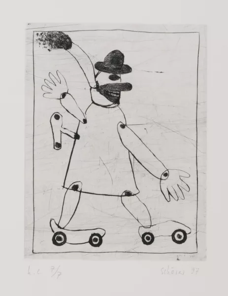 Hans Schärer — 3 Blätter: Pablo, 1979; Der Besen, 1979; Aufzieh-Clown auf Rollschuhen, 1997