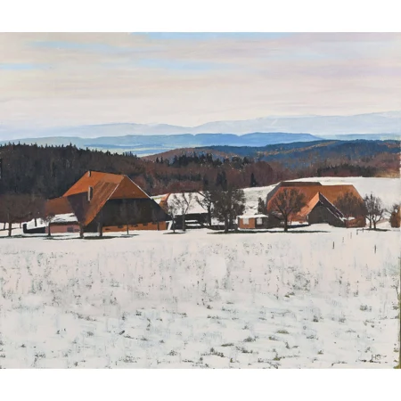 Winterlandschaft mit Berner Bauernhäusern