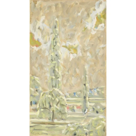 Paysage avec deux peupliers