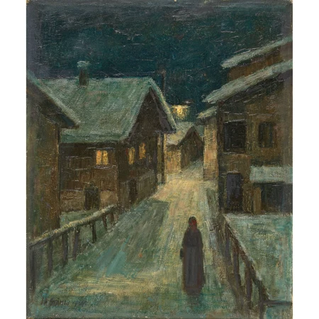 Nächtliche Dorfstrasse im Winter
