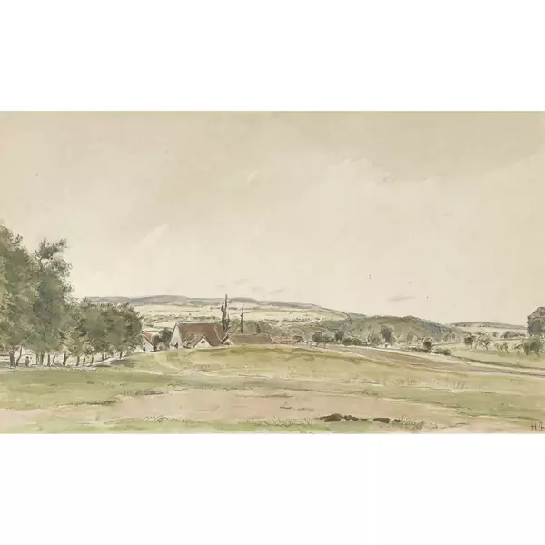 Weite Landschaft mit Dorf