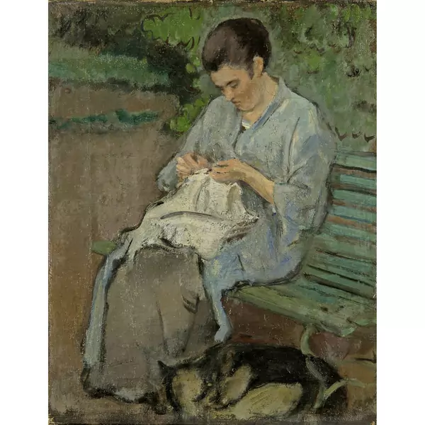 Hans Sturzenegger — Die Gattin des Künstlers beim Nähen — Galerie Kornfeld