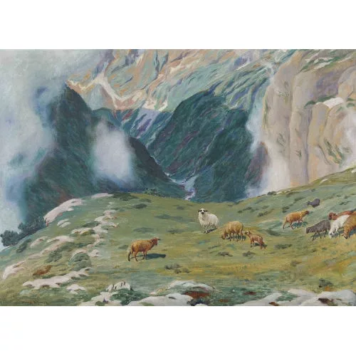 Hans Widmer — Alppartie mit Schafherde.