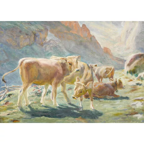 Hans Widmer — Weidende Kühe auf einer Alp.