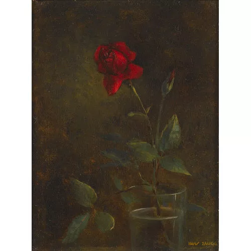 Hans Zaugg — Rote Rose im Wasserglas.
