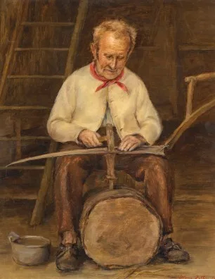 Hans Zeller — Appenzeller Bauer beim Dengelen (Herr Fritz Frischknecht), 1961