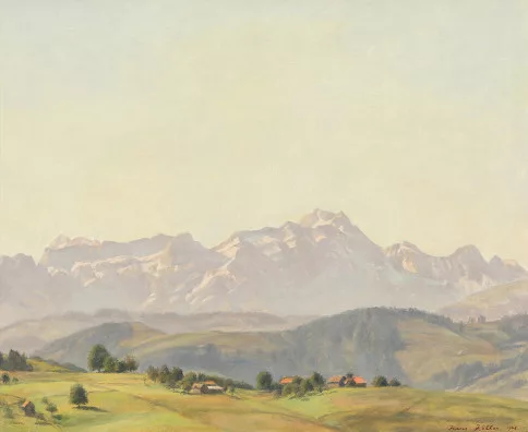Hans Zeller — Sommermorgen. Blick auf den Säntis und Altmann, 1948