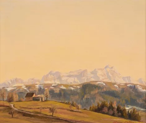 Hans Zeller — Sonniger Vorfrühlingstag. Säntis und Altmann, 1957