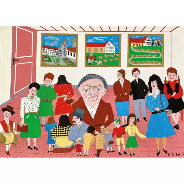 Die Künstlerin an ihrer Ausstellung