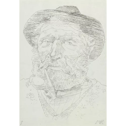 Heinrich Danioth — Bärtiger Mann mit Pfeife.