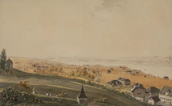 Heinrich Füssli der Ältere — Vue des environs et du lac de Zurich prise de la promenade du rempart
