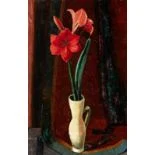 Amaryllis vor drapiertem Schal
