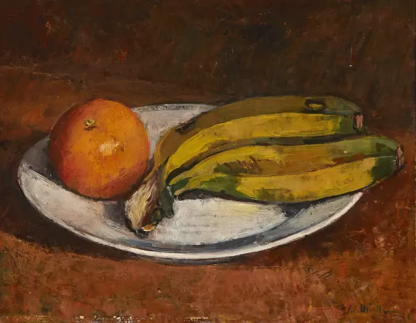 Stillleben mit Bananen und Orange