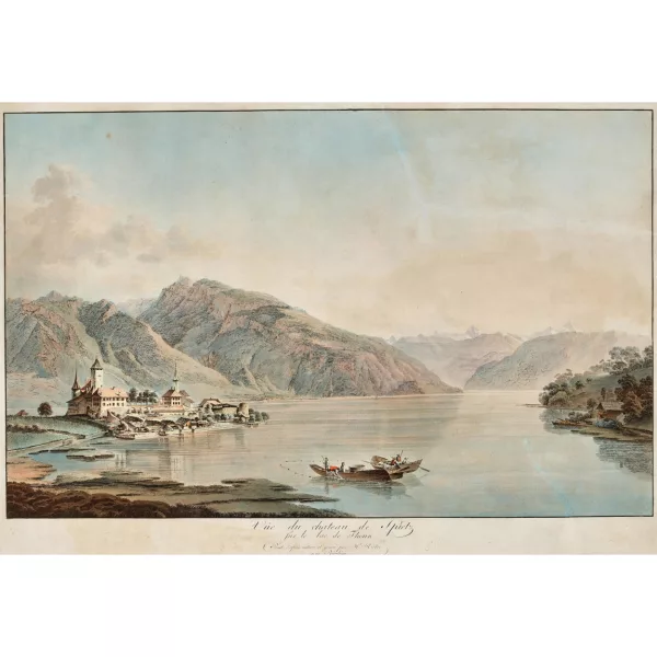 Heinrich Rieter — "Vûe du chateau de Spietz sur le lac de Thoun".