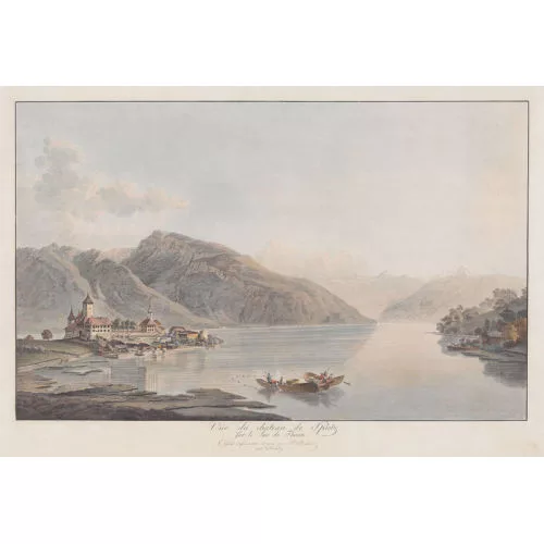 Heinrich Rieter — "Vûe du chateau de Spietz sur le Lac de Thoun".