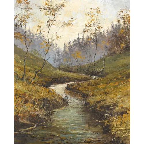 Heinrich Würgler — Herbstliche Waldlandschaft mit kleinem Bachlauf.