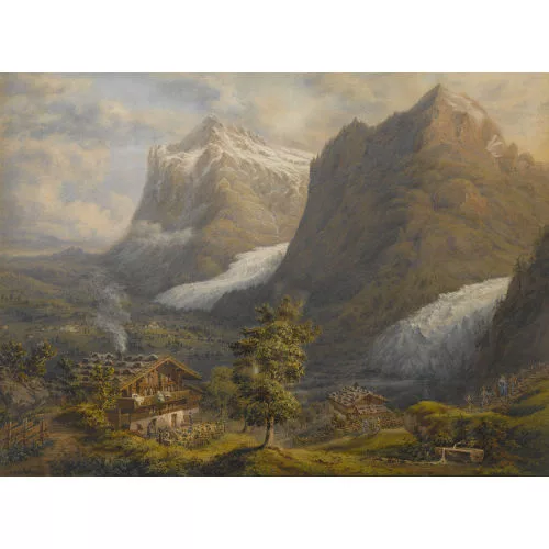 Heinrich Zollinger — Bauernhaus mit Blick auf das Wetterhorn.