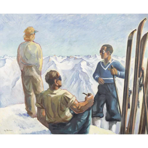 Heinz Balmer — Sonnige Partie mit rastenden Skifahrern.